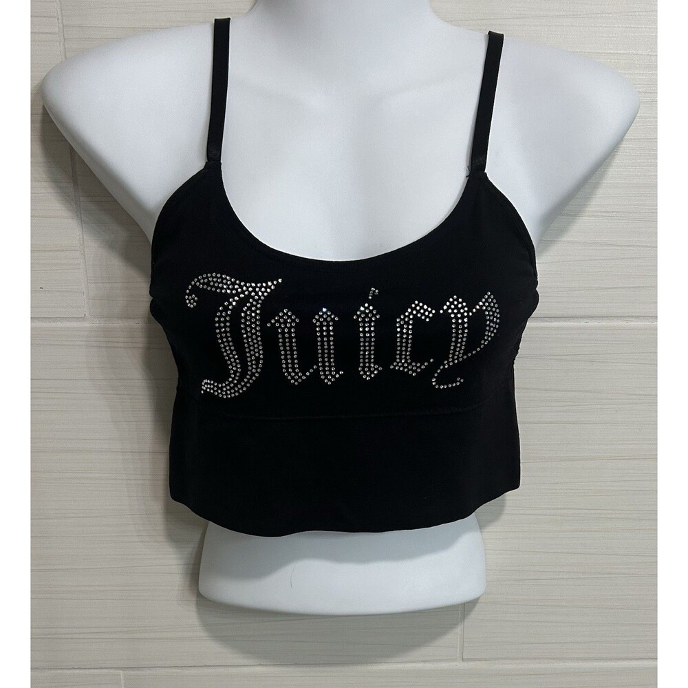 Juicy Couture Black Bling Logo Sports Bra Bralette Adjustable Straps L